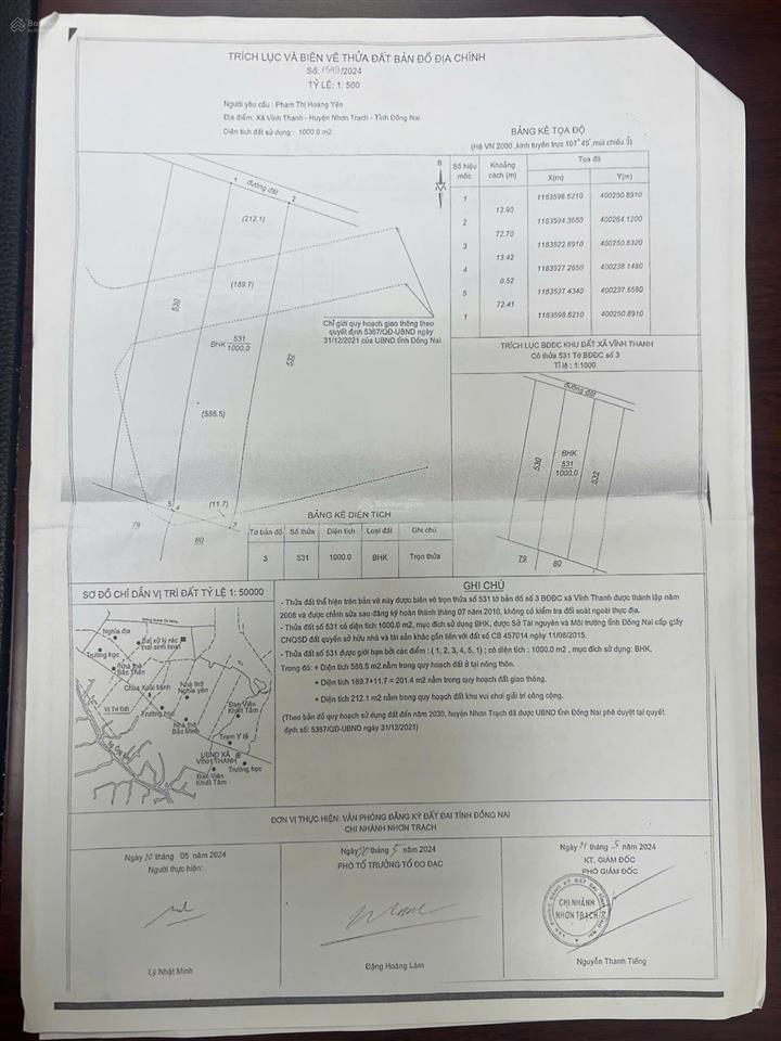 Bán đất 1000m2  giá 2,8 tỷ tại vĩnh thanh, nhơn trạch, đồng nai