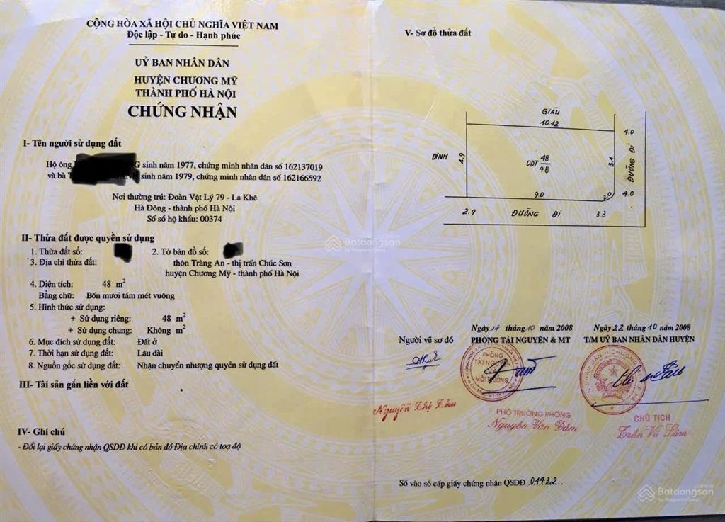 Bán đất tại tdp tràng an, phường chương mỹ