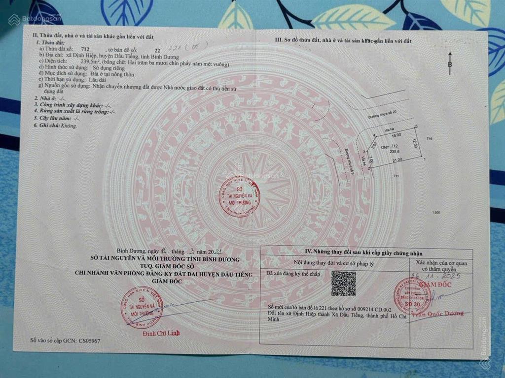 Bán đất tại đường đt 749, xã định hiệp, huyện dầu tiếng, 4 tỷ, 230m2 giá siêu hời hot!