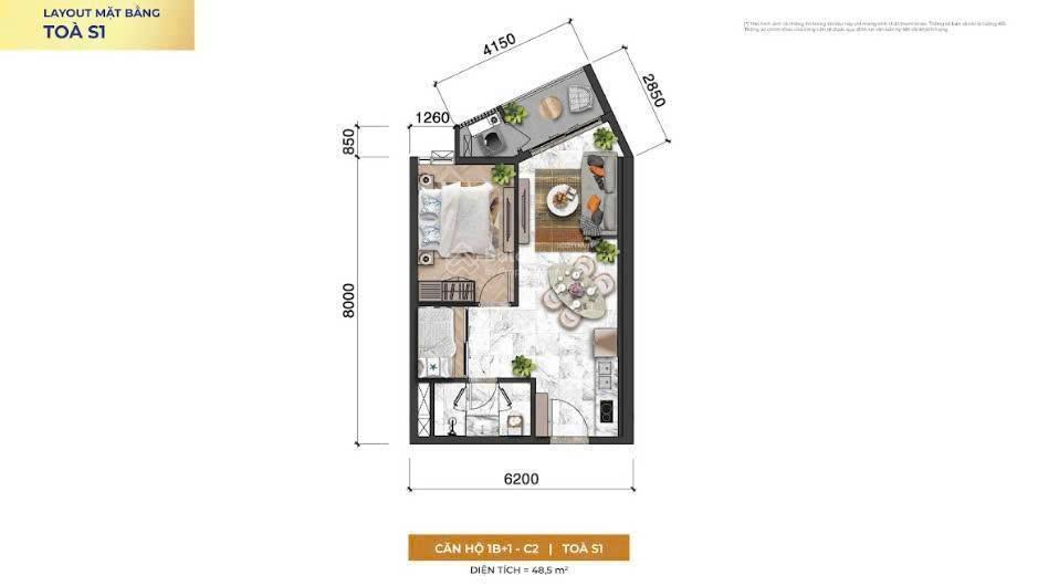Chủ cần tiền bán căn hộ 1pn+ tầng cao view sông hàn
