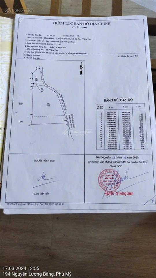 Bán đất xã đất đỏ, tp hồ chí minh, dt 2.753m2, thổ cư 600m2  giá 8,6 tỷ.  0905 134 ***