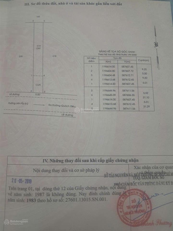 Chính chủ cần bán đất mặt tiền liên ấp 26