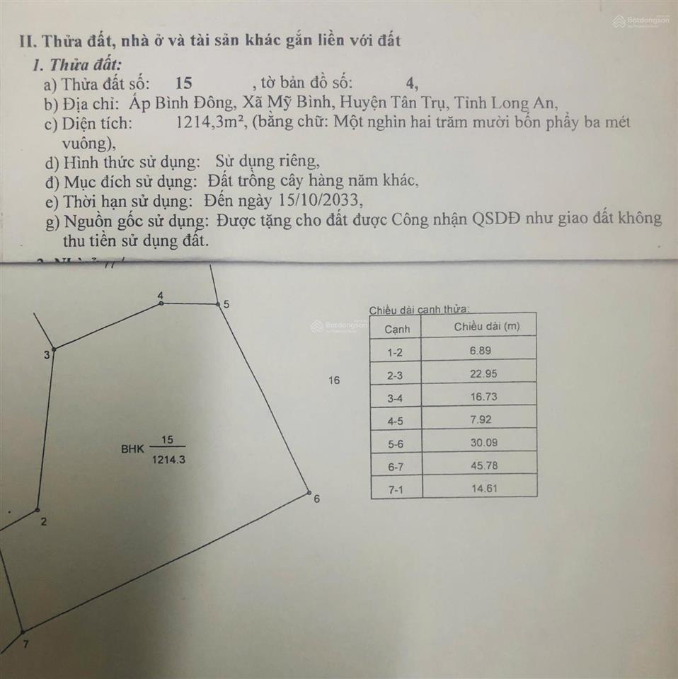 Bán thửa đất vườn 1214m2 giá 1,05 tỷ