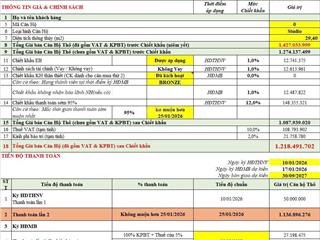 Bán nhanh căn studio, đúng 1.2 tỷ full nội thất, dòng tiền gần 100tr/năm, thanh khoản cực cao