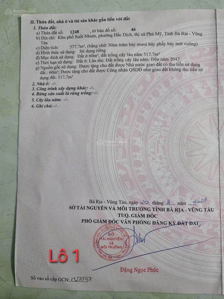 Chính chủ bán 2 lô liền kề đường đặng xuân bảng, kp suối nhum, tân thành, brvt