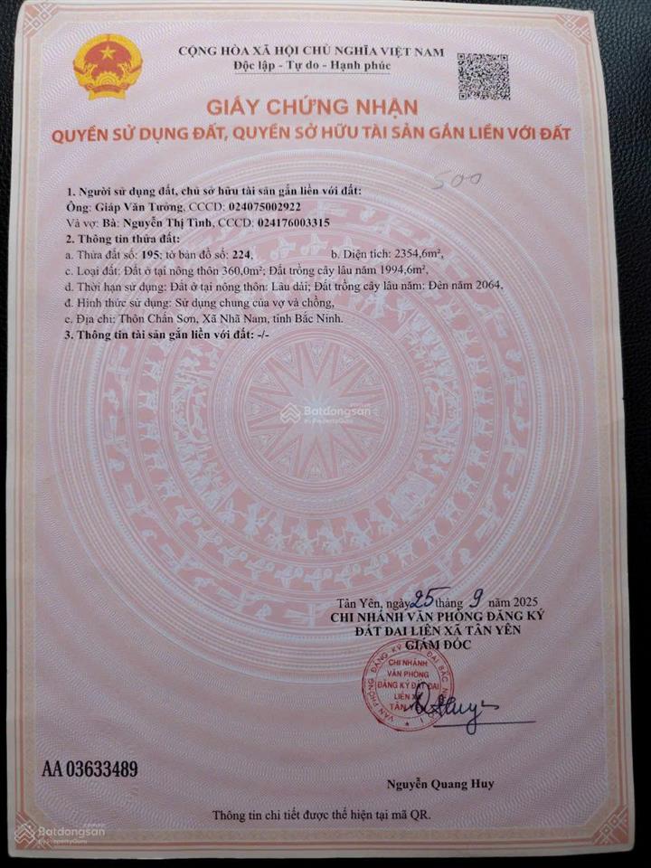 Lô đất đẹp quá, bán 2354,6m2 tân yên, bắc ninh (mới).  0393 293 ***
