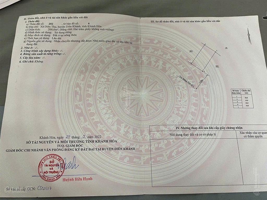 Bán đất diên thọ diện tích 200m2 mặt tiền đường tỉnh lộ
