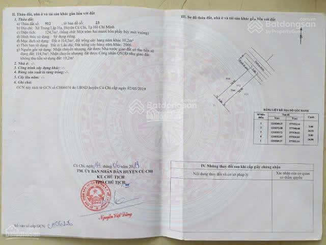 Bán gấp lô đất 124,7 m2 gần ubnd xã trung lập hạ, củ chi giá 1 tỷ 1. shr