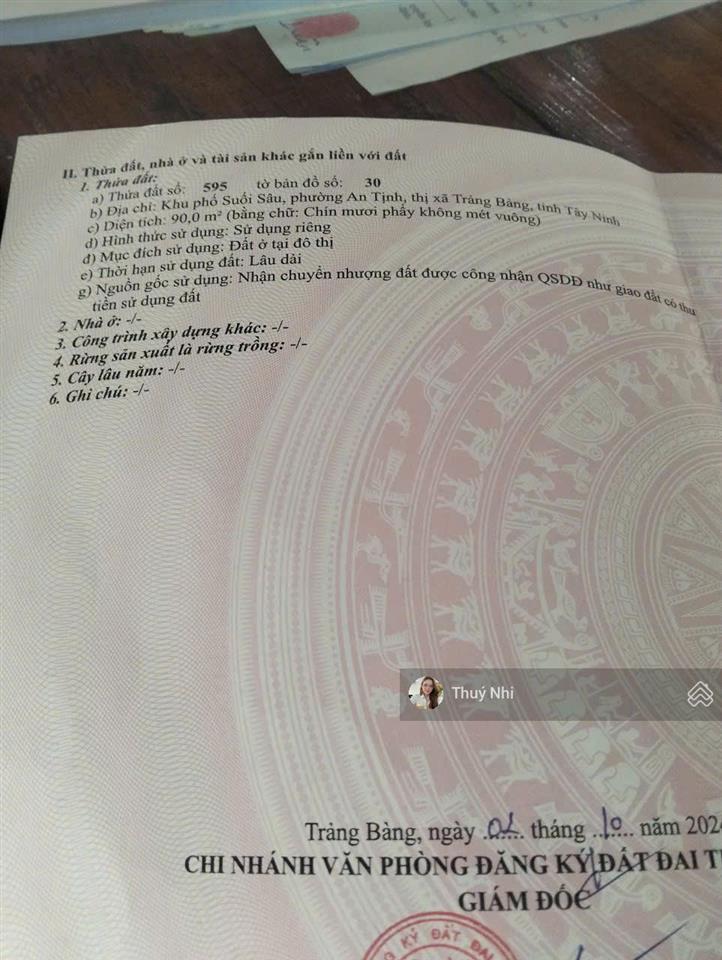 Bán nhanh lô đất đường suối sâu, an tịnh, trảng bàng. diện tích 90m2, giá 600 triệu