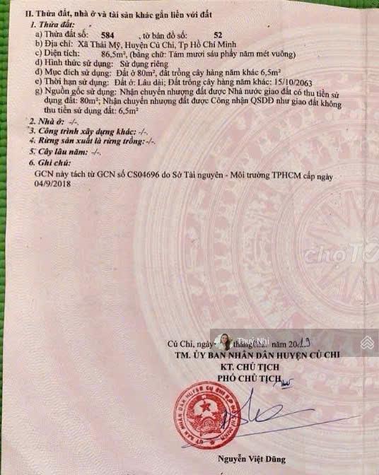 Chủ kẹt tiền cần bán gấp căn nhà gần trường tiểu học thái mỹ. diện tích 86,5m2, giá 900 triệu.shr
