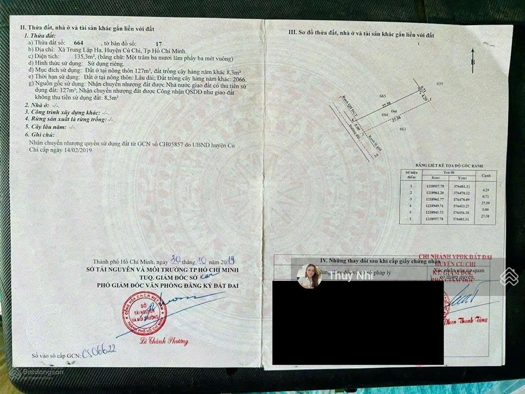 Bán gấp lô đất 135 m2 gần ubnd xã trung lập hạ, củ chi giá 900 triệu. shr