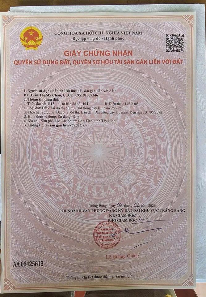 Cần bán gấp lô đất khu phố lộc an, an tịnh, tây ninh. dt 146m2, giá 500 triệu có thương lượng