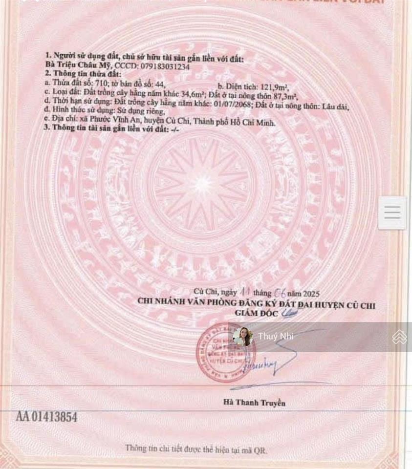 Chủ ngộp bán nhanh lô đất 122m2 đ. trần văn chẩm, x. phước vĩnh an, củ chi. giá 900 triệu shr