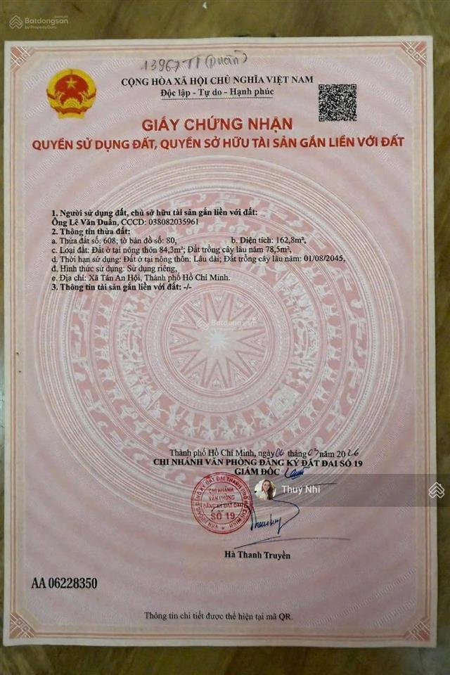 Đất ngộp ngân hàng  chủ bán gấp lô đất đẹp tại xã tân an hội, củ chi. dt 162m2. shr, giá 1 tỷ2