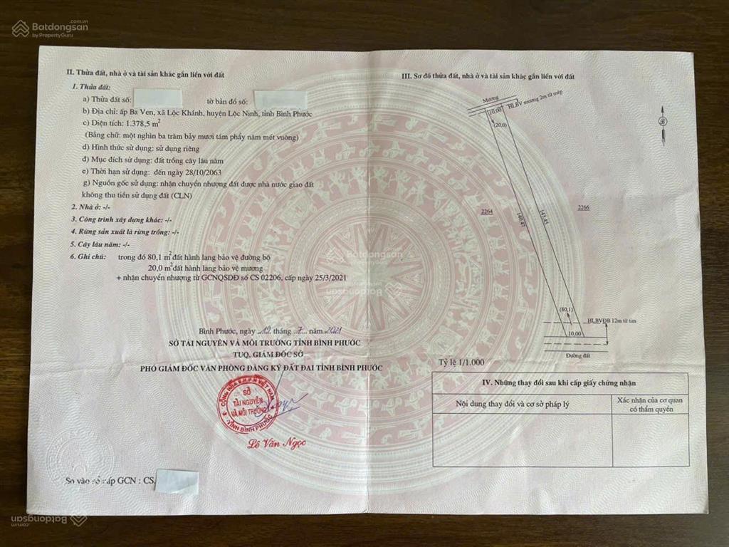 Bán đất sào giá rẻ tại lộc khánh, lộc ninh do kẹt vốn 1.378m2 mặt tiền 10m sổ hồng riêng giá tốt tl