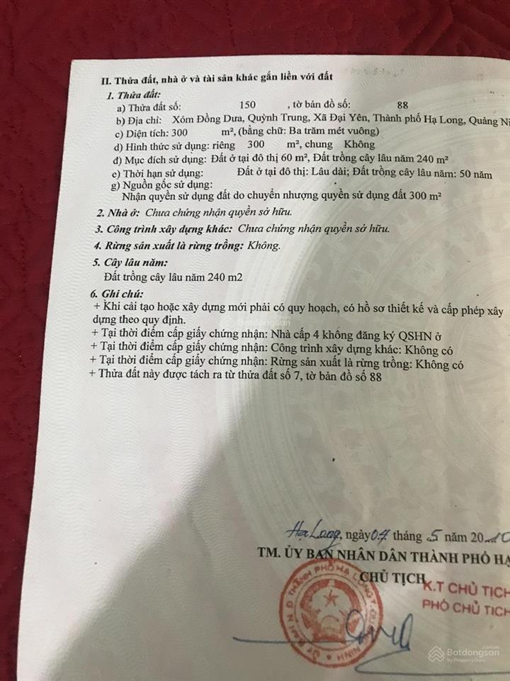 Bán đất 300m2 160m2 xd tại chợ hải sản đại yên( tuần châu) cách dự án hạ long xanh 1km