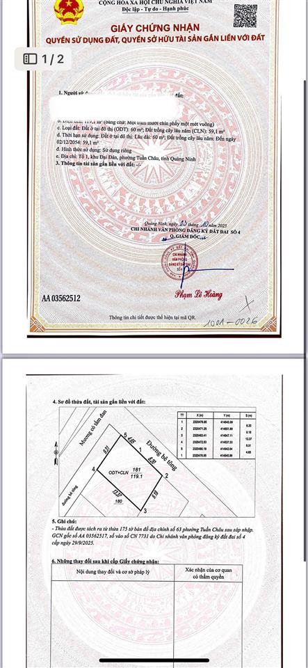 Chủ đi nước ngoài  bán gấp lô đất đẹp tuần châu  giá chỉ 20tr/m2
