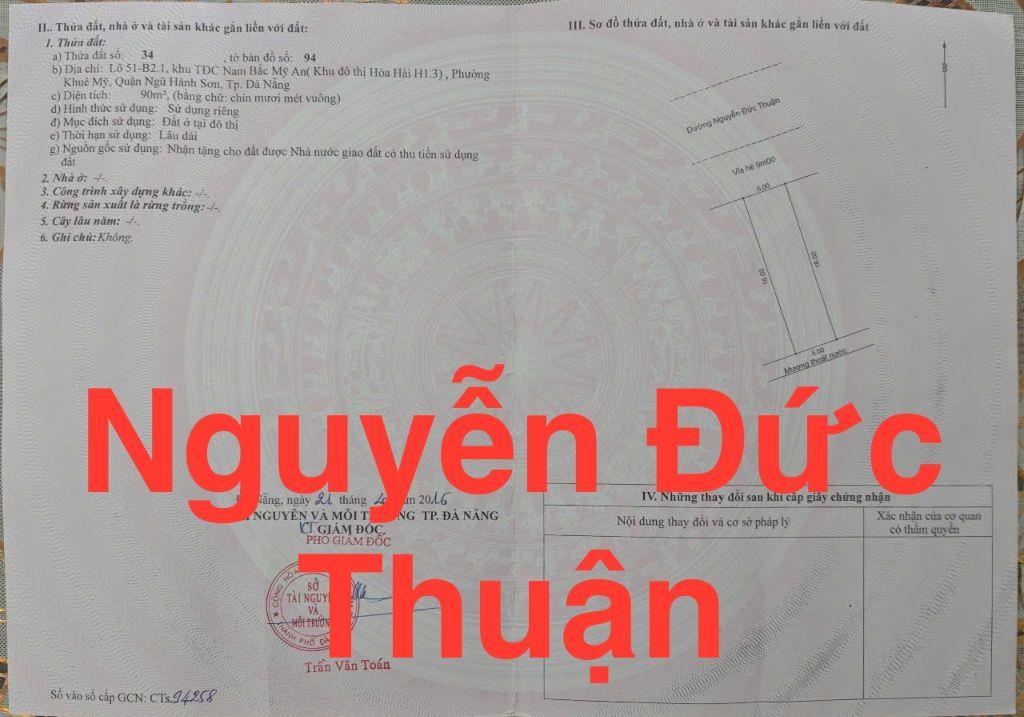 2 lô,180m2/22 tỷ Đất đường Nguyễn Đức Thuận, Gần phía Biển hơn,NHSơn, Đ Nẵng