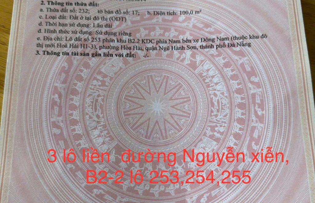 3 lô liền ,300m2/ 27 tỷ Đất đường Nguyễn Xiển, Sát biển Sơn Thủy,NHSơn, Đ Nẵng