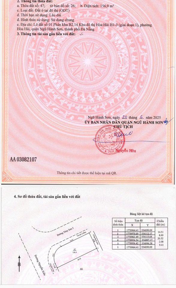 157m2/15 tỷ.Đất 2 M tiền, đường Nguyễn Xiển  và Thủy Sơn 2.Sát bãi tắm Sơn Thủy