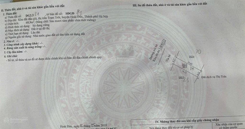 Băn đất đấu giá thị trấn trạm trôi hoài đức mặt đường 33m, sát khu đô thị lideco