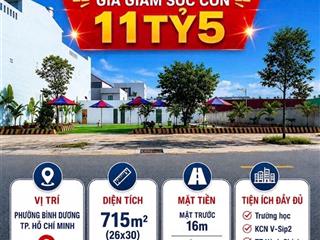 Ngộp thở giảm sâu! bán gấp 715m đất kdc ijc hoà lợi  2 mặt giá chỉ có 11 tỷ 500