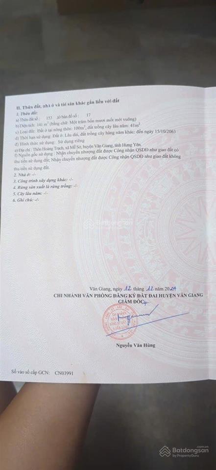 Bán đất giá siêu hời tại xã mễ sở, 8,5 tỷ, 141m2, sổ đỏ đầy đủ