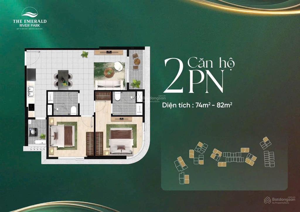 Bán căn hộ 2pn, 2wc tại the emerald river park, 3,7 tỷ, 74 m2