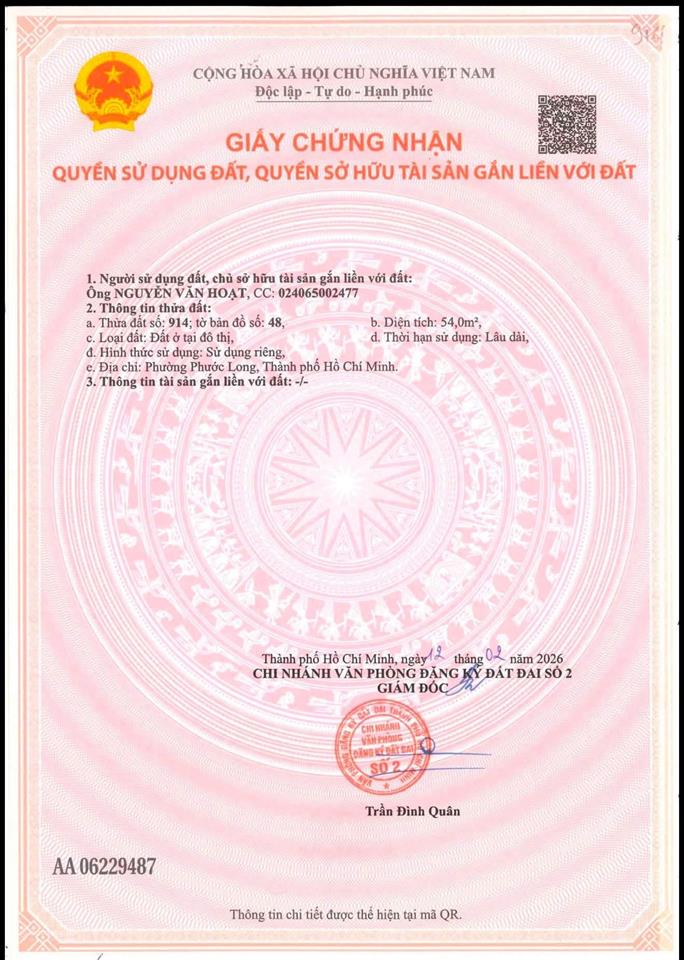 Chính chủ bán đất tại dc 12/9f, số 339, phước long