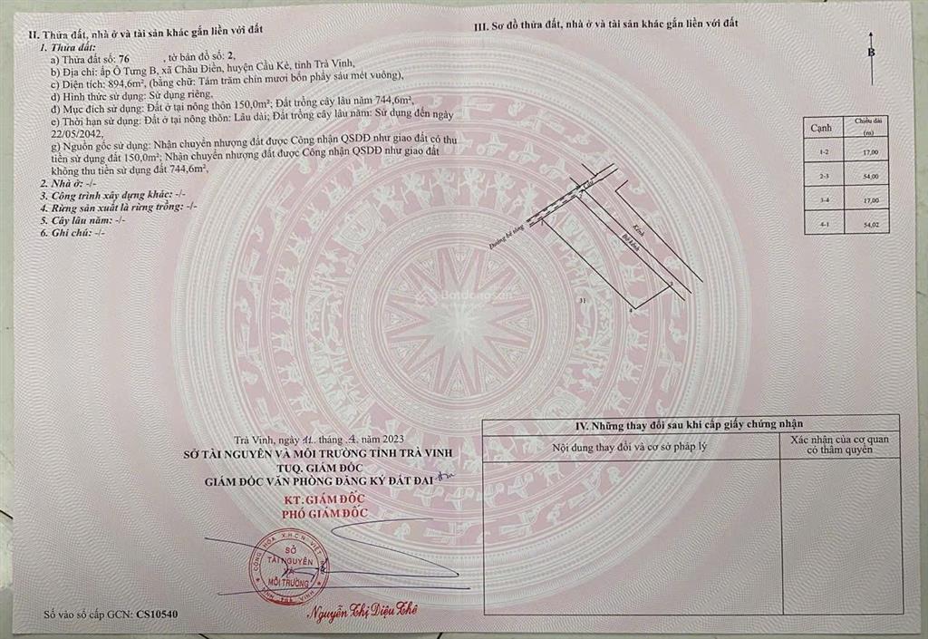 Bán đất ấp ô tưng b, châu điền, cầu kè, trà vinh, 800 triệu, 918 m2 đẹp, giá tốt