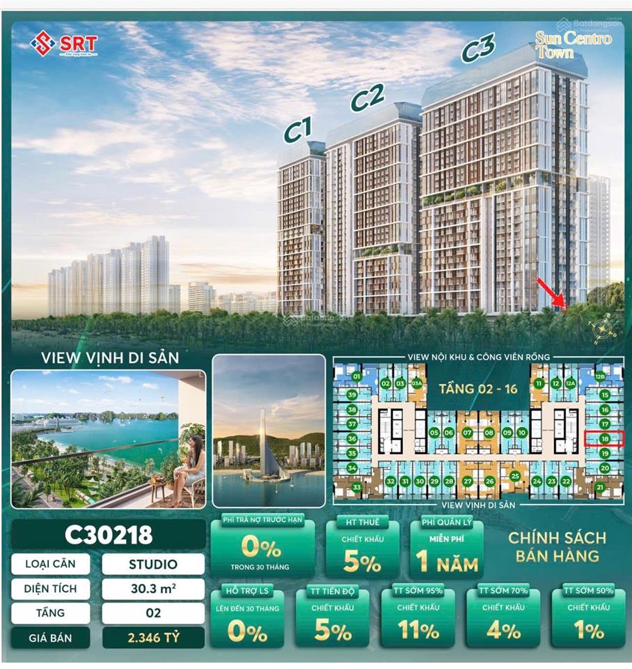 Căn studio view chéo biển bãi tắm bãi cháy giá tốt chỉ 1,8 tỷ