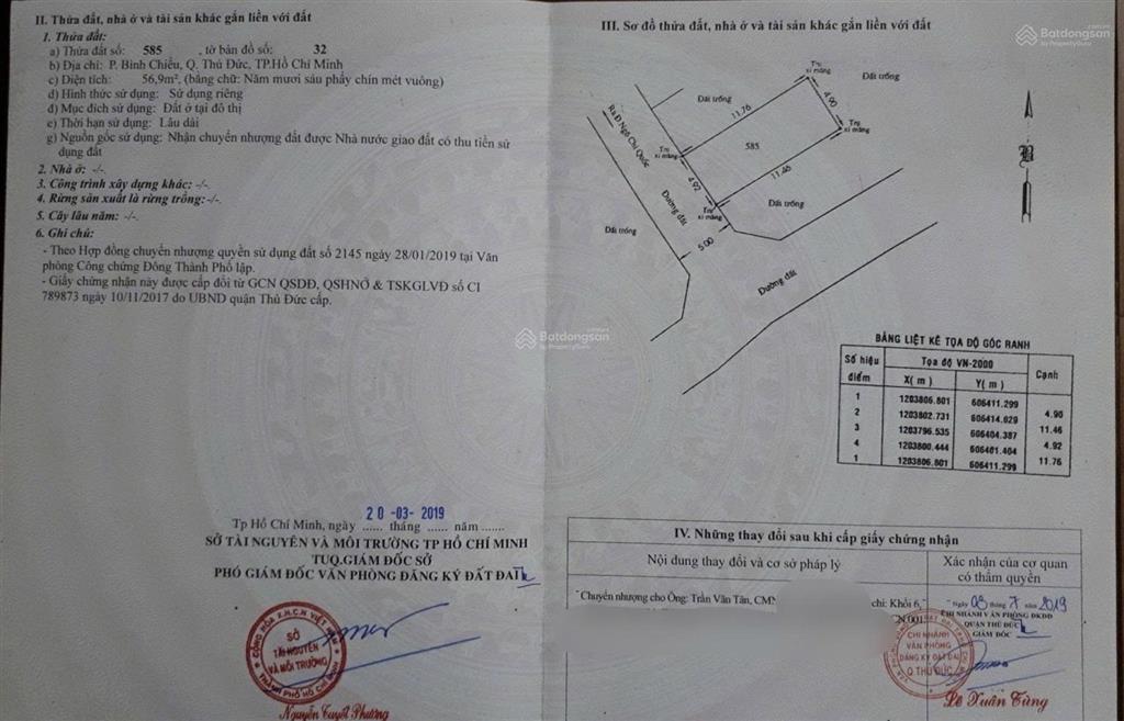 Bán lô đất gần ngã tư bình phước dt 4x18m giá 3.6 tỷ