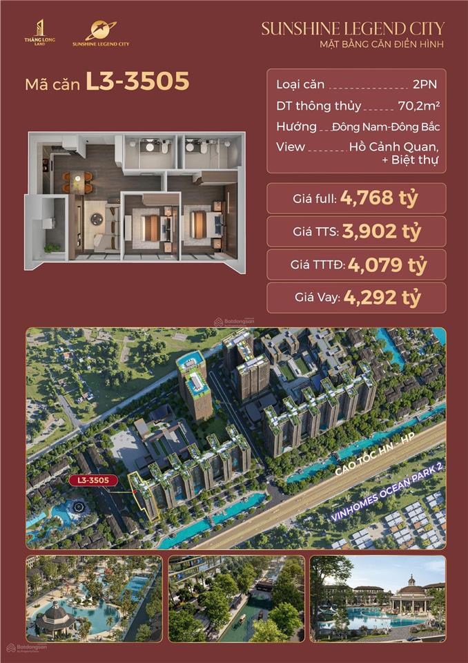 Độc quyền căn góc 2pn sunshine legend city  chỉ 55.7 tr/m2  vay 0% trong 3 năm