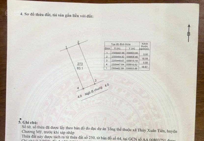 Chính chủ cần bán đất tại thôn xuân linh, xã thuỷ xuân tiên, giá chỉ 2,486 tỷ, s=83,1 m2, đất đẹp.