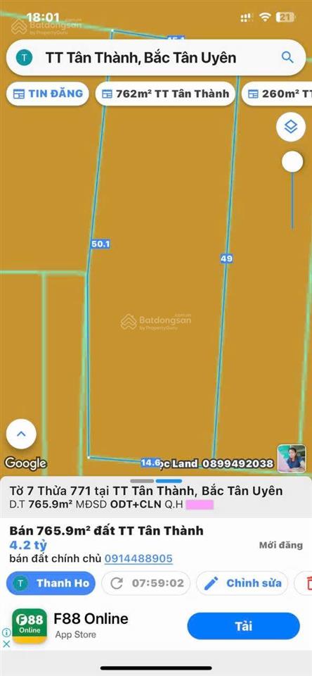 Bán đất 750m2, 4,2 tỷ tại thị trấn tân thành, huyện bắc tân uyên, bình dương