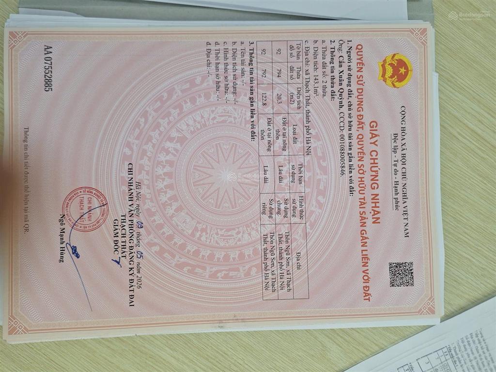 Chính chủ cần bán 3 lô full thổ tại ngũ sơn, lại thượng, thạch thất, hà nội.  0345 975 ***