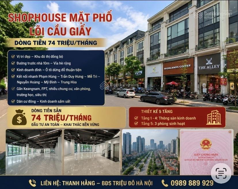 Shophouse mặt phố đinh núp cầu giấy 114m, mặt tiền 6m dòng tiền 74 tr/th kinh doanh đỉnh 69 tỷ