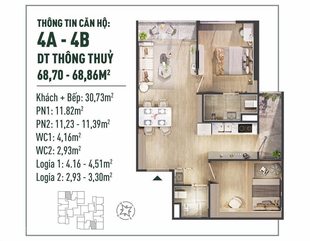 Chính chủ bán căn hộ chung cư fibonan ecopark 68,86m2 02 pn, 02 wc giá 5,4 tỷ  0387 354 ***