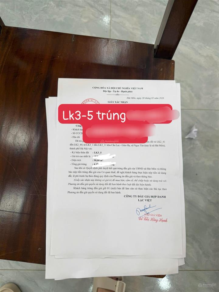 Đất đấu giá cầu lọc  ngọc tảo (bán giá trúng + chênh nhẹ)  0961 000 ***