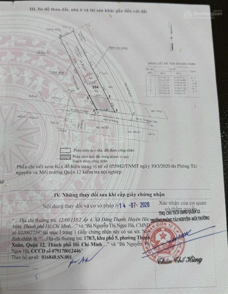 Tô ngọc vân, 5x20m=100m2 một bước qua gò vấp, giá 4,95 tỷ