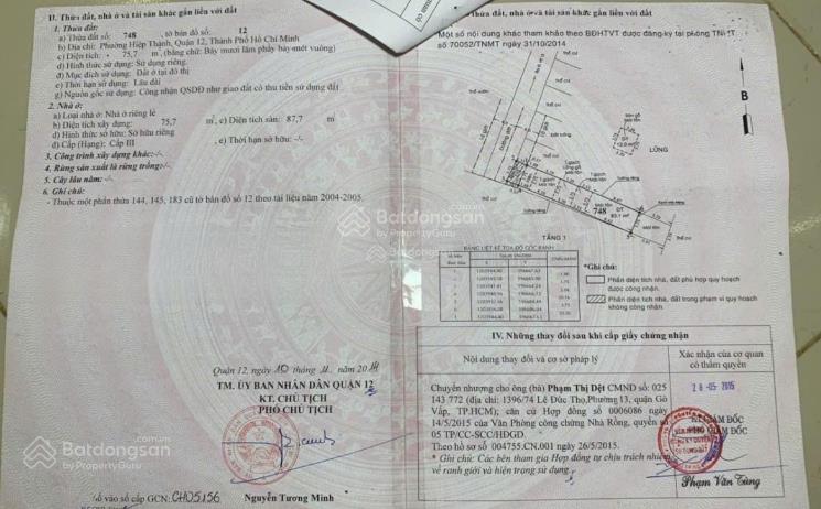 Siêu rẻ 43tr/m2 sổ cn 75.7m2 shr tân thới hiệp hiệp thành hẻm xe tải lê văn khương, nguyễn ảnh thủ