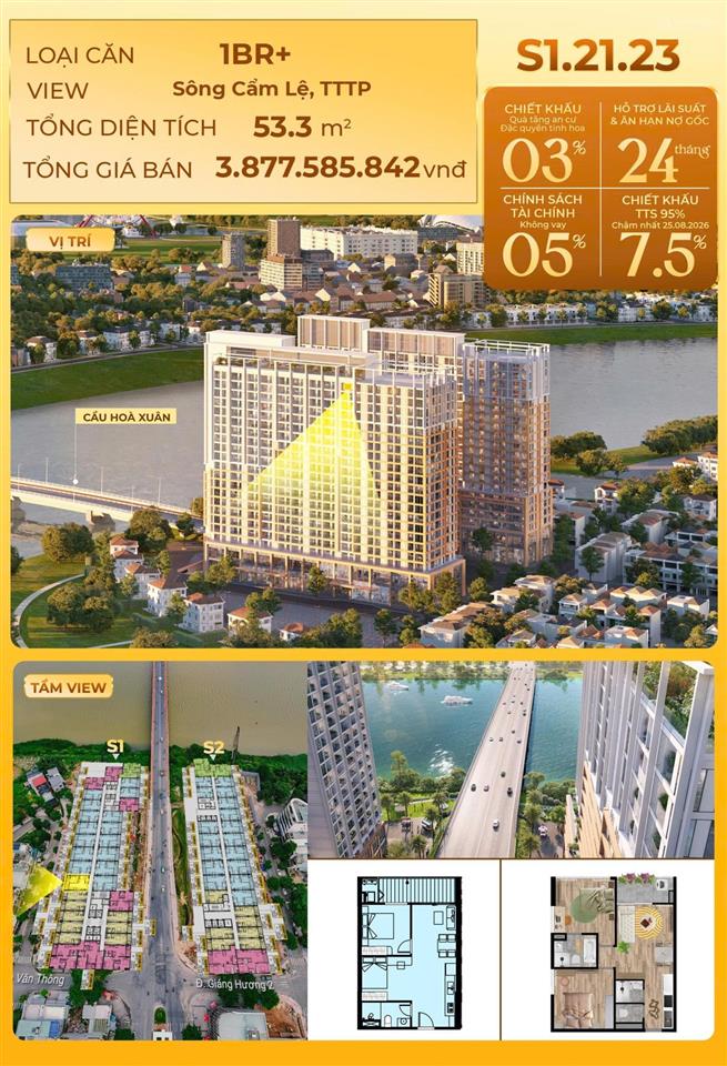 Căn 1pn+ nổi bật từ sun spana tower, tầng cao, view trực diện sông giá chỉ từ 3,8 tỷ