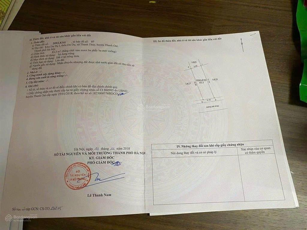 Chính chủ cần tiền thanh khoản bán đất đấu giá dư dụ i thanh thuỳ  thanh oai