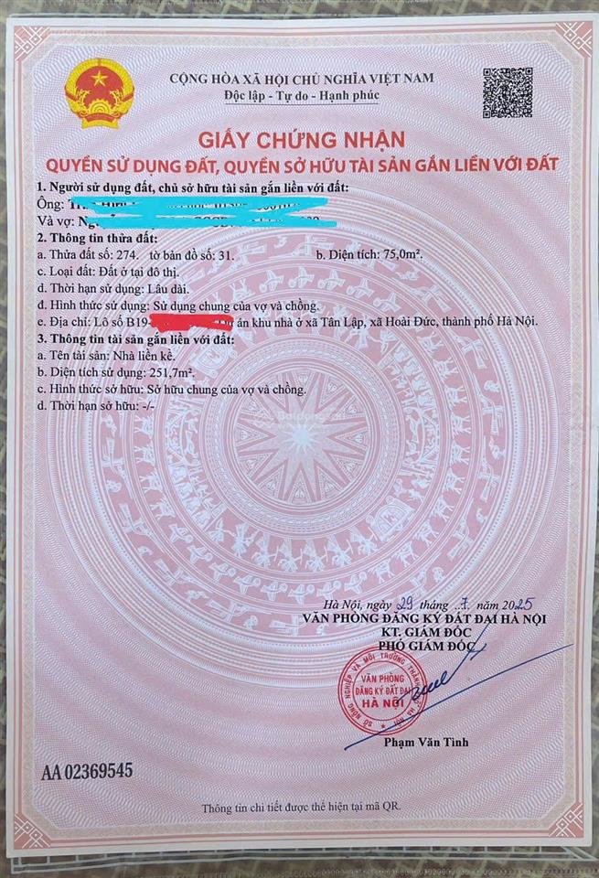 Gia đình cần tiền bán gấp căn chính chủ 12 tỷ xx bé căn lk 75m cienco 5 tân lập, đan phượnghn