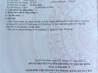 5 tỷ 8 83m²  3 pn, 1 phòng dưói trệt, ngay mt lê đức thọ, nhà thờ trung bắc