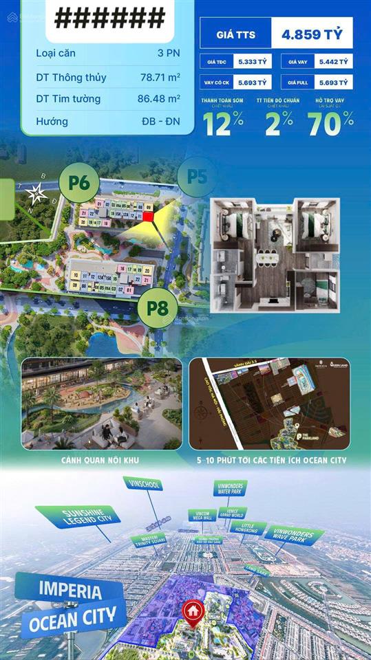 Bán cc tại the parkland  imperia ocean city, 3,679 tỷ, 63,4 m2, uy tín bao đẹp