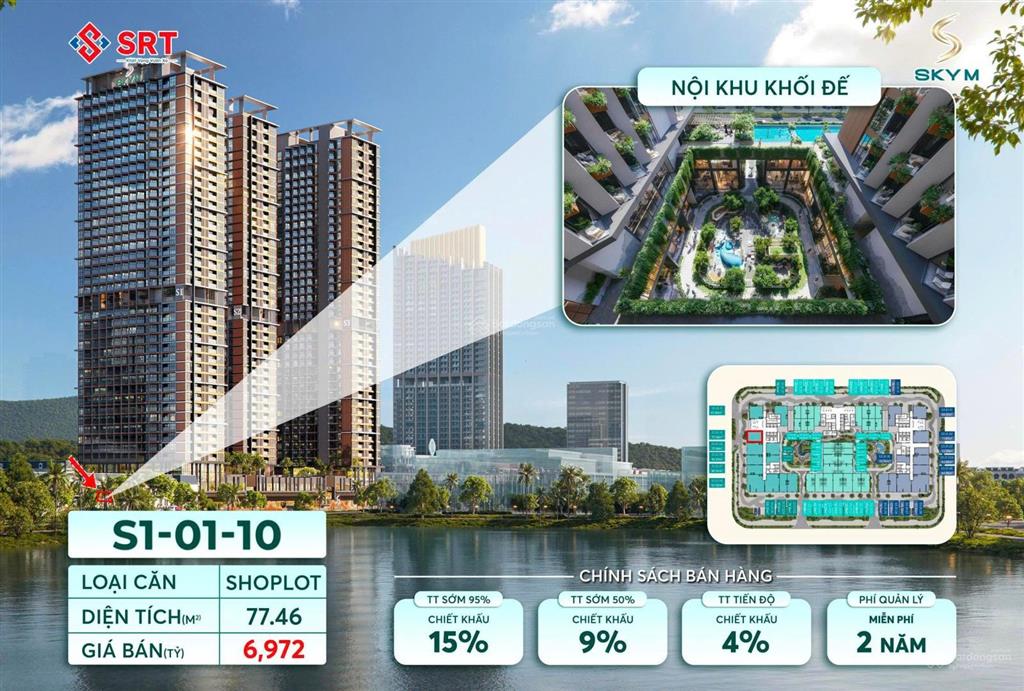 Shoplot khối đế s1.01.10, diện tích 77,46m sky m