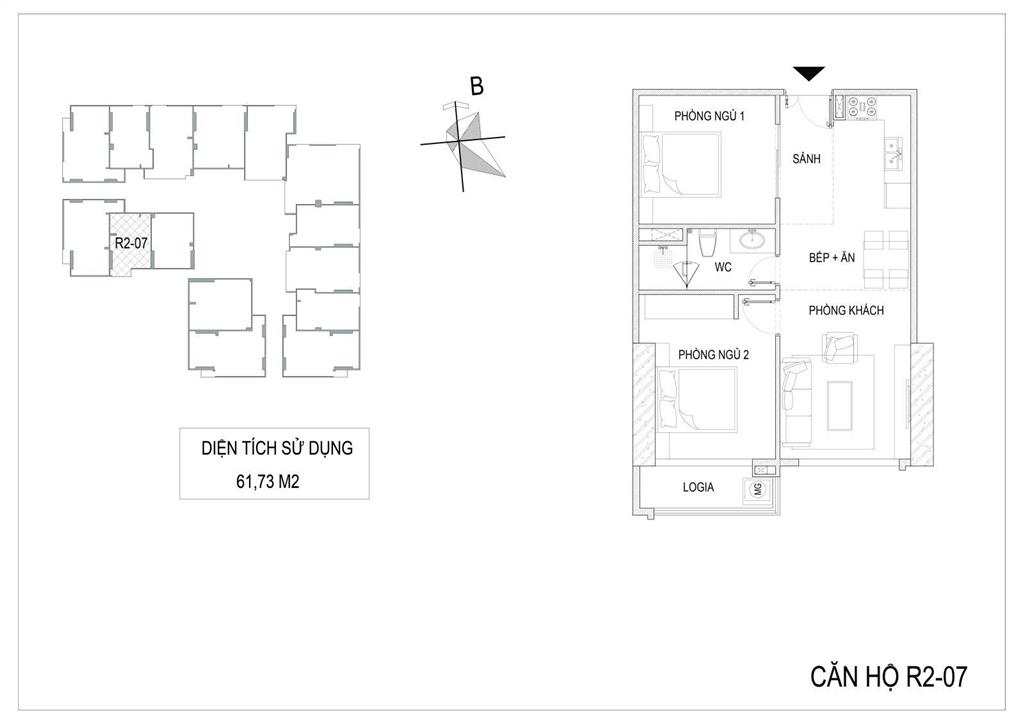 Chính chủ gửi bán căn 2 phòng ngủ 61m2  tòa r2 sunshine riverside  giá 7tỷ bao phí (full đồ + sổ)