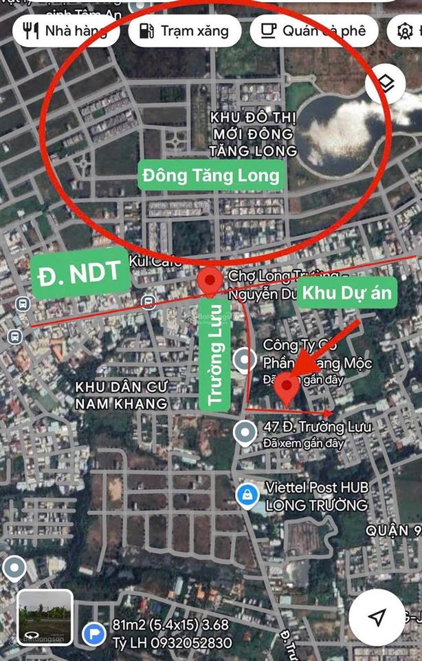 Nền đất đẹp ngay cổng nhà hàng nam bộ  đường trường lưu  5.85 tỷ