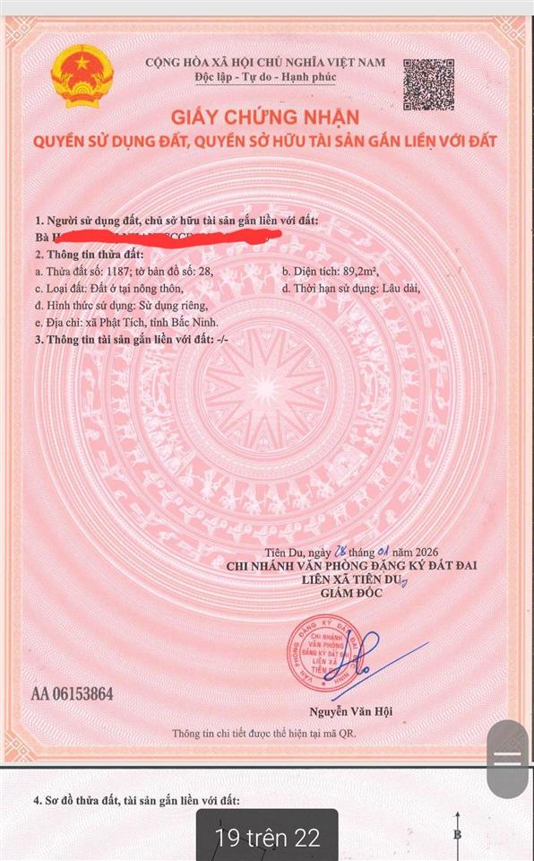 Chính chủ bán 90m2 đất phật tích, bắc ninh
